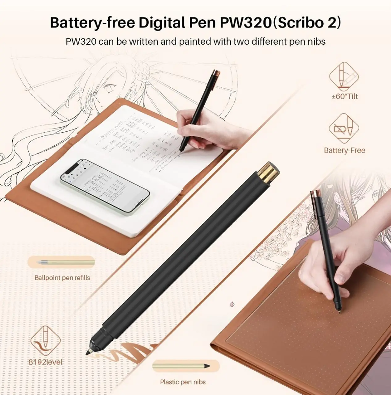 Цифрова писалка за таблет HUION Scribo PW320, За модели Huion Note X10 - image 1