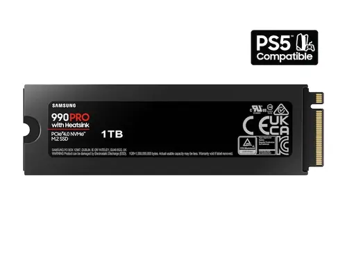 Твърд диск, Samsung SSD 990 PRO 1TB Heatsink PCIe 4.0 NVMe 2.0 M.2 V-NAND 3-bit MLC, 256-bit Encryption, Read 7450 MB/s Write 6900 MB/s - image 1