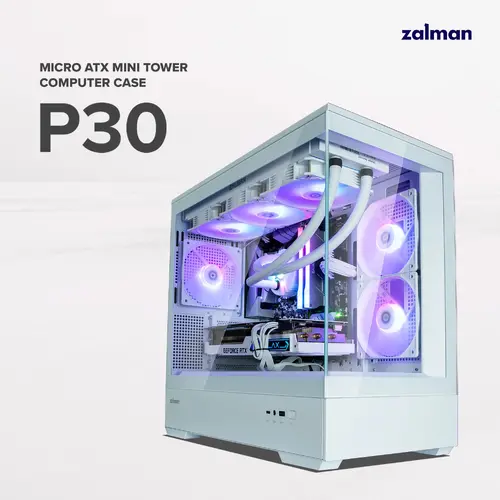 Zalman кутия Case mATX - P30 White - aRGB, Tempered Glass - image 24