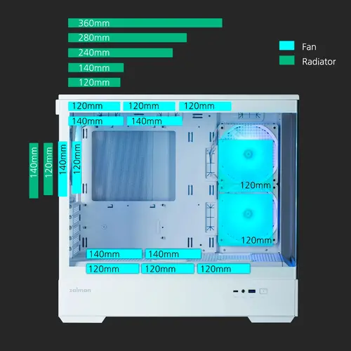 Zalman кутия Case mATX - P30 White - aRGB, Tempered Glass - image 28