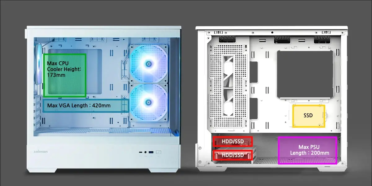 Zalman кутия Case mATX - P30 White - aRGB, Tempered Glass - image 35