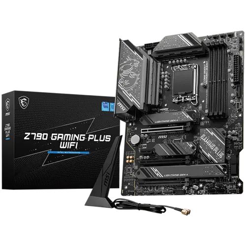 MSI Z790 GAMING PLUS WIFI , LGA 1700, 4xDDR5, Dual Channel DDR5 up to 7200+(OC)MHz, 3x PCIe x16 slot, 4x M.2 slots, 1x USB 3.2 Gen 2x2 (Type-C), 3x USB 3.2, 4x USB 2.0, 1x HDMI, 1x DP, 4x EZ Debug LED, 2.5G LAN, 7.1 Audio, ATX, 3Y