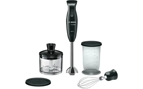 Blender vertical, Bosch MSM2650B, Blender, CleverMixx, 600 W, QuattroBlade, Chopper și blender incluse, Tel din oțel inoxidabil, vas