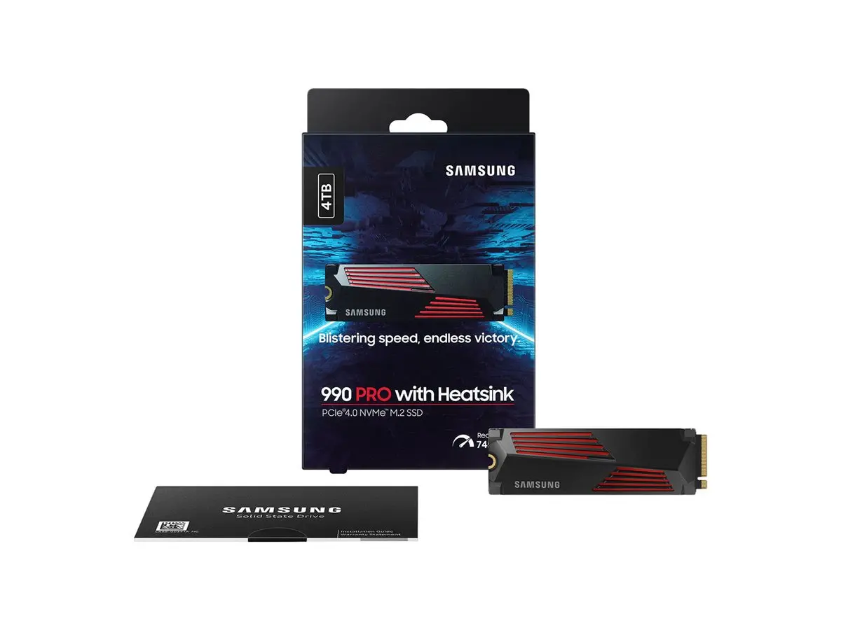 Твърд диск, Samsung SSD 990 PRO 4TB Heatsink PCIe 4.0 NVMe 2.0 M.2 V-NAND 3-bit MLC, 256-bit Encryption, Read 7450 MB/s Write 6900 MB/s - image 1