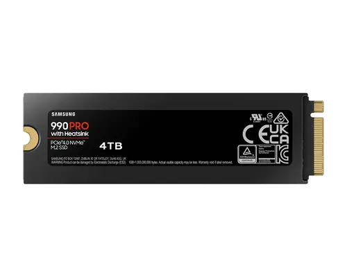 Твърд диск, Samsung SSD 990 PRO 4TB Heatsink PCIe 4.0 NVMe 2.0 M.2 V-NAND 3-bit MLC, 256-bit Encryption, Read 7450 MB/s Write 6900 MB/s - image 1