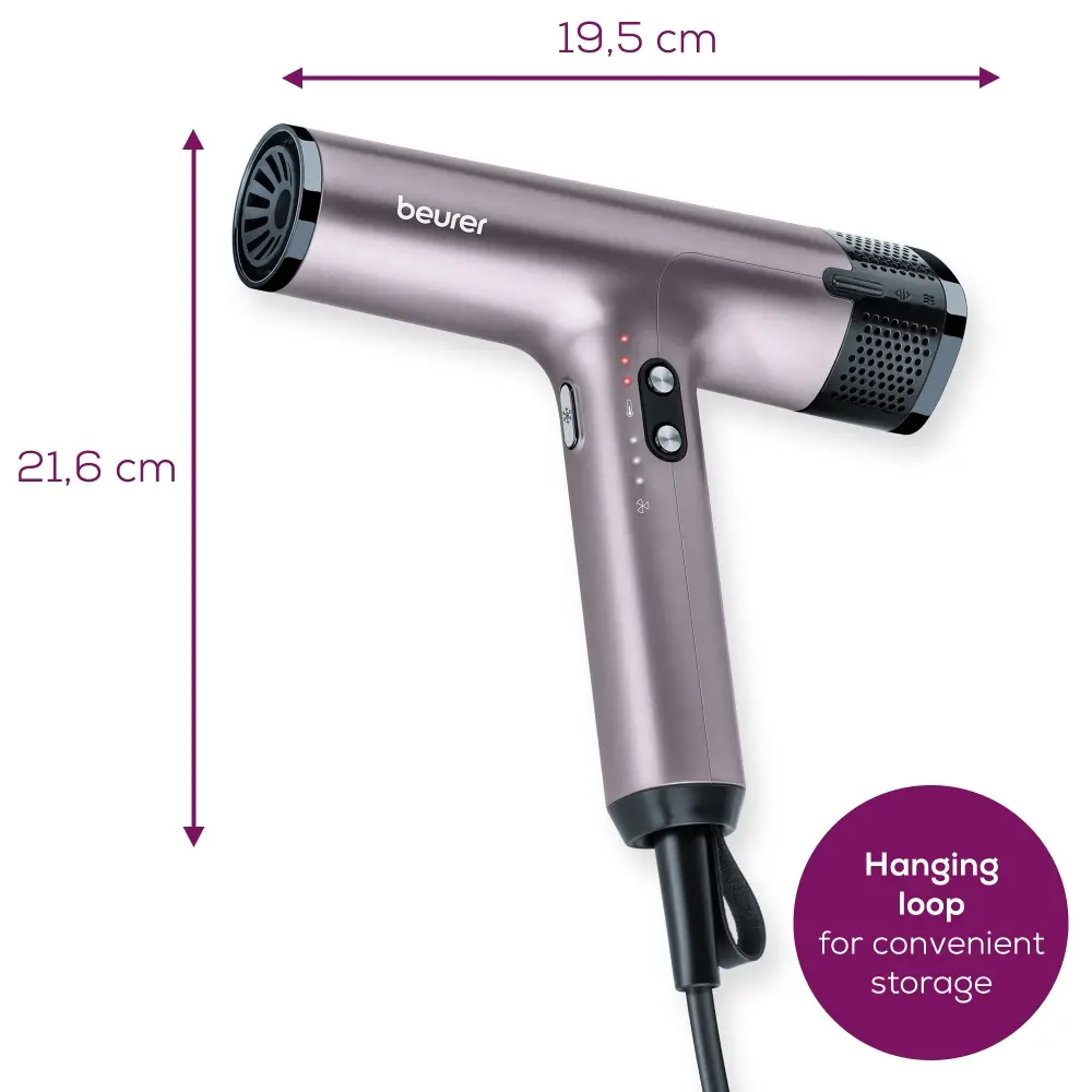 Сешоар, Beurer HC 100 Excellence Hair dryer, ECO technology, lightweight and ergonomic, Slim, magnetic nozzle and diffuser, Ion function, 4 temperature and blower settings, Integrated memory function - image 10