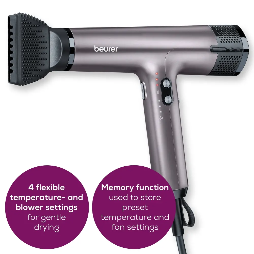 Сешоар, Beurer HC 100 Excellence Hair dryer, ECO technology, lightweight and ergonomic, Slim, magnetic nozzle and diffuser, Ion function, 4 temperature and blower settings, Integrated memory function - image 7