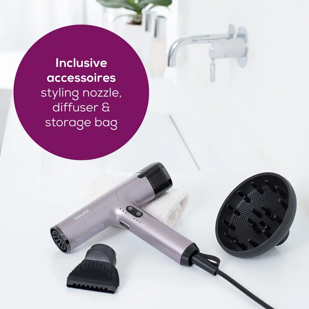 Сешоар, Beurer HC 100 Excellence Hair dryer, ECO technology, lightweight and ergonomic, Slim, magnetic nozzle and diffuser, Ion function, 4 temperature and blower settings, Integrated memory function - image 8