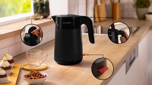 Електрическа кана, Bosch TWK2M163, MyMoment Plastic Kettle, 2400 W, 1.7 l, Cup indicator, Limescale filter, Triple safety function, Black - image 1