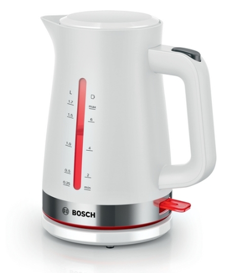 Електрическа кана, Bosch TWK4M221, MyMoment Plastic Kettle, 2400 W, 1.7 l, Interior light, Cup indicator, Limescale filter, Triple safety function, White