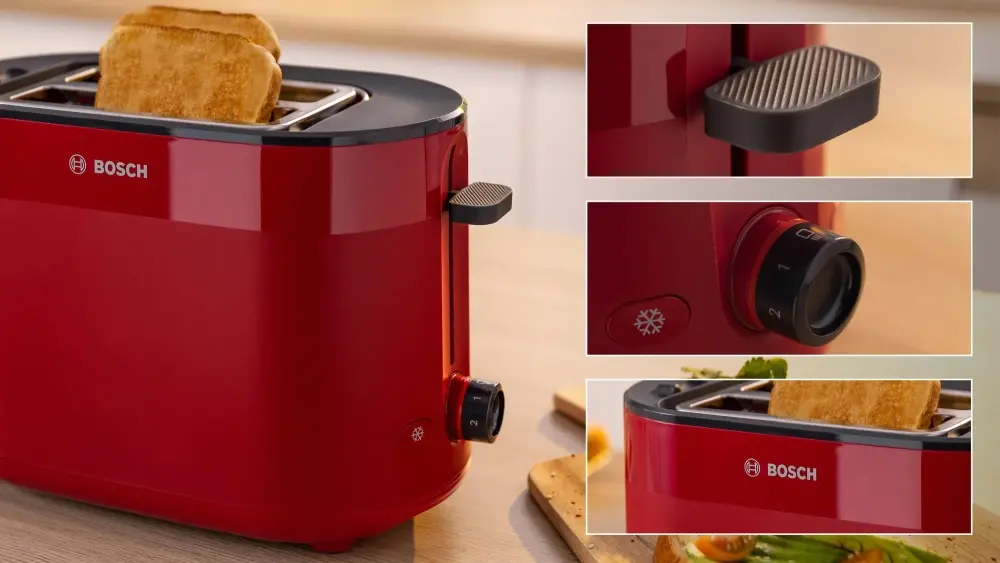 Тостер, Bosch TAT2M124, MyMoment Compact toaster, 950 W, Auto power off, Defrost and reheat setting, Integrated warming grid, High lift, Red - image 4