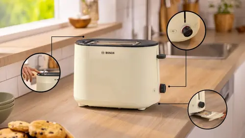 Prăjitor de pâine, Bosch TAT2M127, MyMoment Compact, 950 W, oprire automată, setare de decongelare și reîncălzire, grătar de încălzire integrat - 7