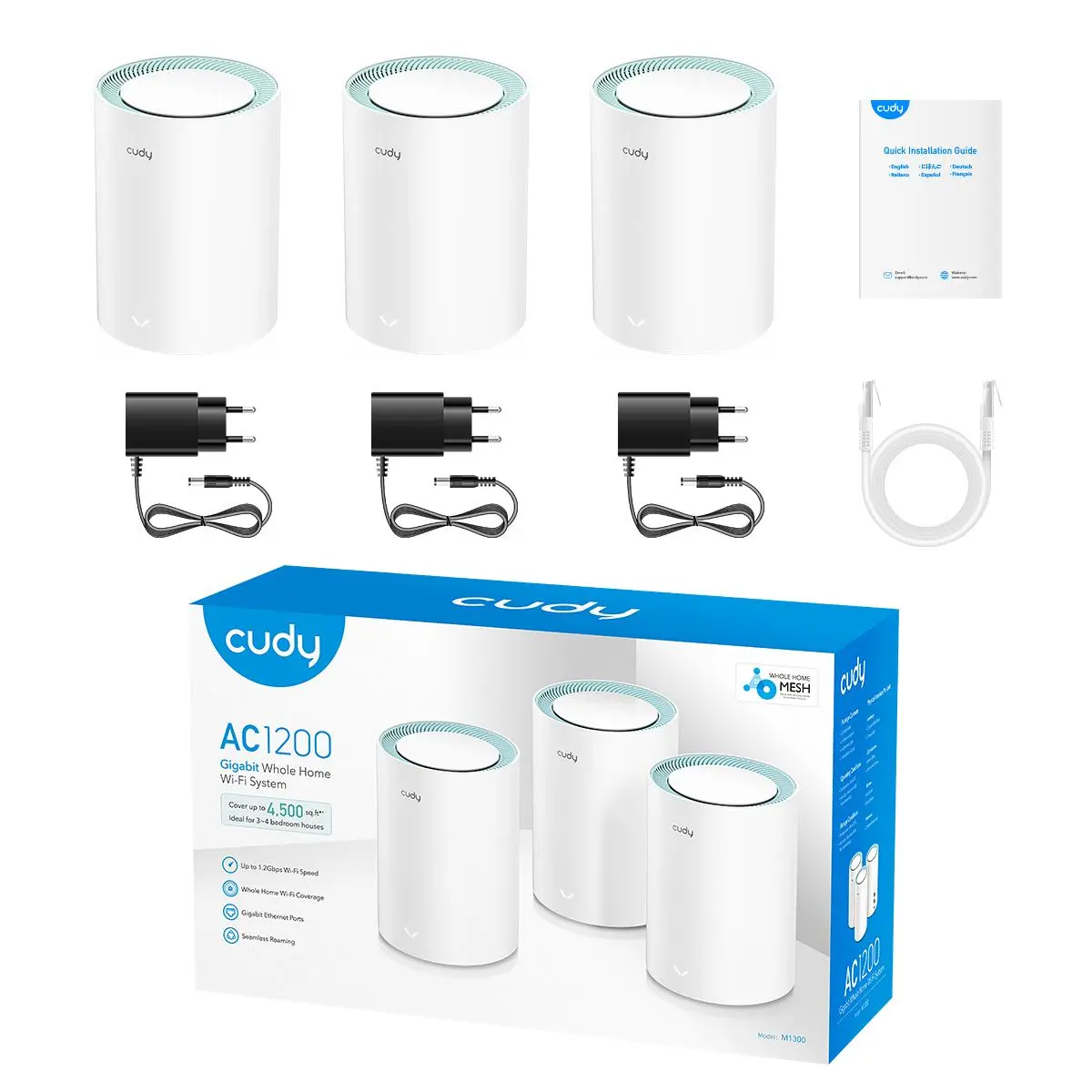 Безжичен рутер Cudy M1300, 3-pack, AC1200 Dual Band, 2.4/5 GHz, 300 - 867 Mbps - image 3