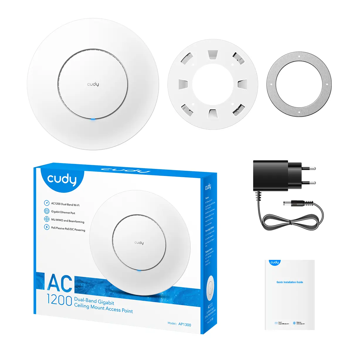 Безжична точка за достъп Cudy AP1300-P, AC1200, 2.4/5 GHz, 300 - 867 Mbps, PoE адаптер - image 3
