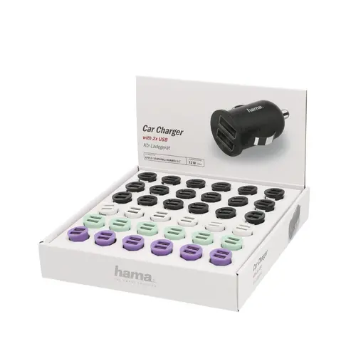 Încărcător auto HAMA, 2 x USB, 2.4 A, Culori diverse - 1