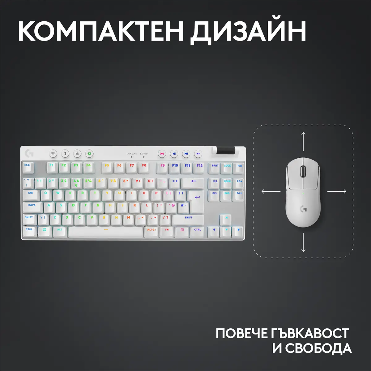 Tastatură, Logitech G PRO X TKL LIGHTSPEED Gaming Keyboard - WHITE - US INT'L - 2.4GHZ/BT - N/A - EMEA28-935 - TACTILE - image 2