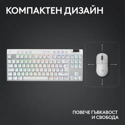 Tastatură, Logitech G PRO X TKL LIGHTSPEED Gaming Keyboard - WHITE - US INT'L - 2.4GHZ/BT - N/A - EMEA28-935 - TACTILE - 3
