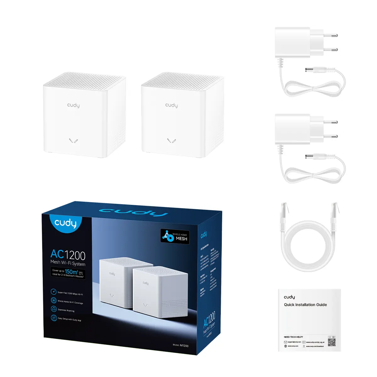 Sistem Mesh wireless Cudy M1200 2, AC1200 Dual Band, 2.4/5 GHz, 300 - 867 Mbps, 2 bucăți - image 3