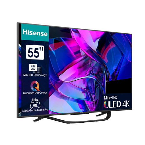 Телевизор, Hisense 55" U7KQ, 4K Ultra HD 3840x2160, ULED, FALD, Quantum Dot, 144Hz, IPS, HDR 10+, HLG, Dolby Vision IQ, Dolby Atmos, Smart TV, WiFi 5GHz, WiFi Direct, BT, Anyview Cast, 4xHDMI, 2xUSB, LAN, CI+, DVB-T2/C/S2, Black - image 1
