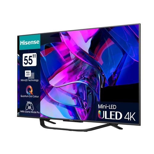Телевизор, Hisense 55" U7KQ, 4K Ultra HD 3840x2160, ULED, FALD, Quantum Dot, 144Hz, IPS, HDR 10+, HLG, Dolby Vision IQ, Dolby Atmos, Smart TV, WiFi 5GHz, WiFi Direct, BT, Anyview Cast, 4xHDMI, 2xUSB, LAN, CI+, DVB-T2/C/S2, Black - image 2