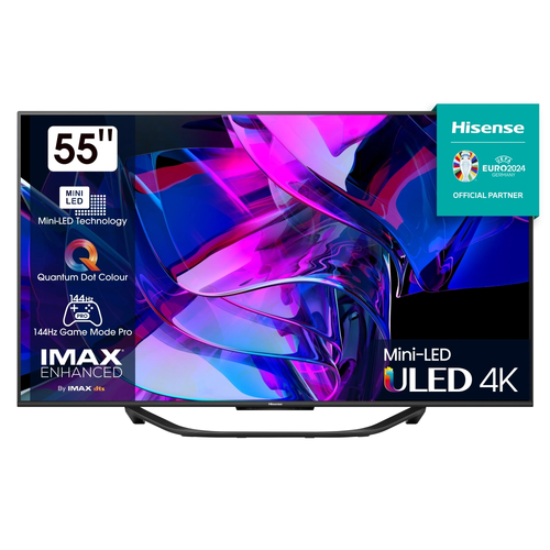 Телевизор, Hisense 55" U7KQ, 4K Ultra HD 3840x2160, ULED, FALD, Quantum Dot, 144Hz, IPS, HDR 10+, HLG, Dolby Vision IQ, Dolby Atmos, Smart TV, WiFi 5GHz, WiFi Direct, BT, Anyview Cast, 4xHDMI, 2xUSB, LAN, CI+, DVB-T2/C/S2, Black