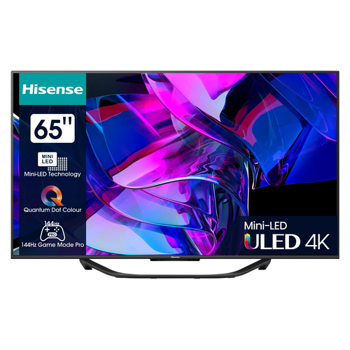 Телевизор, Hisense 65" U7KQ, 4K Ultra HD 3840x2160, ULED, FALD, Quantum Dot, 144Hz, IPS, HDR 10+, HLG, Dolby Vision IQ, Dolby Atmos, Smart TV, WiFi 5GHz, WiFi Direct, BT, Anyview Cast, 4xHDMI, 2xUSB, LAN, CI+, DVB-T2/C/S2, Black