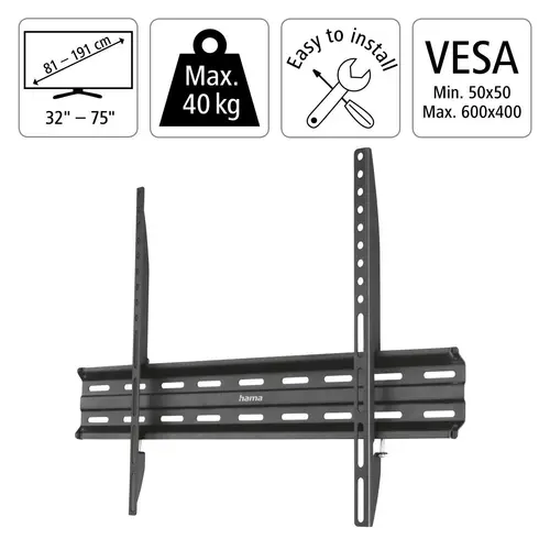 Επιτοίχια βάση TV, FIX, μαύρη, 600x400, 190 cm (75"), 220813 - 3