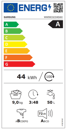 Пералня, Samsung WW90CGC04DAHLE, Washing Machine, 9 kg, 1400 rpm,  Digital inverter motor, Energy Efficiency A, Spin Efficiency B, Eco Bubble, Bubble Soak, Hygiene Steam, WiFi , Smart Things, AI Energy mode, White, Black door - image 9