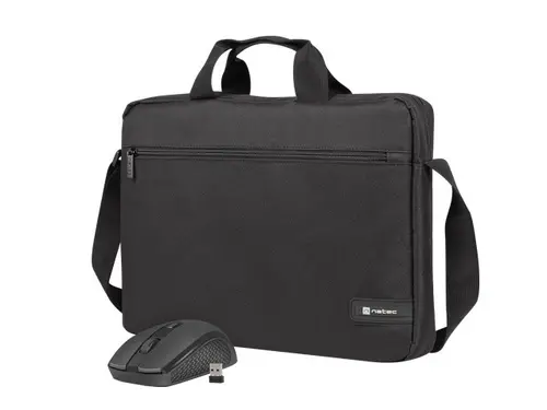 Set, Natec geantă laptop WALLROO 2 15.6" cu mouse wireless negru - 1