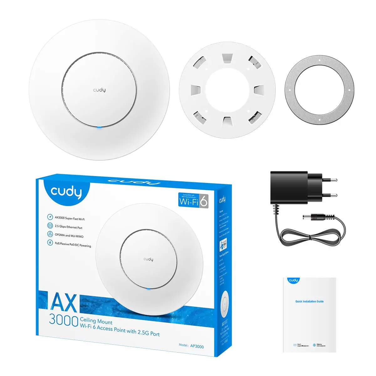 Безжична точка за достъп Cudy AP3000, AX3000, 2.4/5 GHz, 571 - 2402 Mbps, 1× 2.5 Gbps, DC Adapter - image 4
