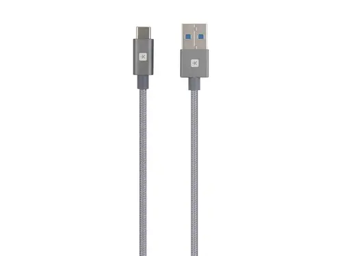 Cablu Skross, USB-A - USB-C, Împletitură metalică, 1.20 m, Gri - 1