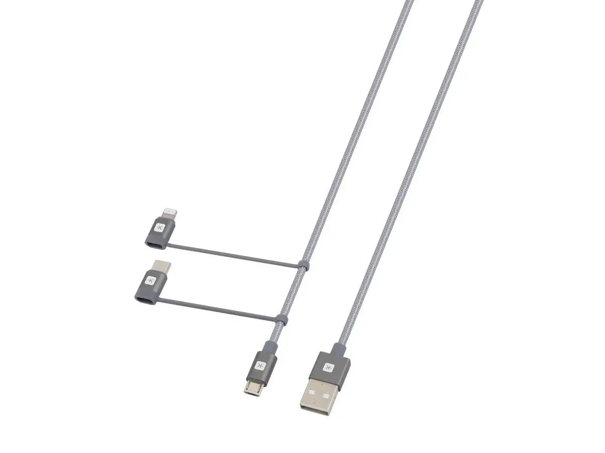Кабел Skross 3 в 1, USB-A - USB-C/ Lightning/ Micro USB , Метална оплетка, 0.3 м - image 1