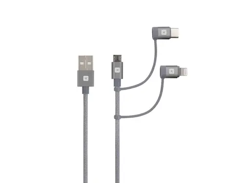 Cablu Skross 3 în 1, USB-A - USB-C/ Lightning/ Micro USB , Împletitură metalică, 0.3 m - 1