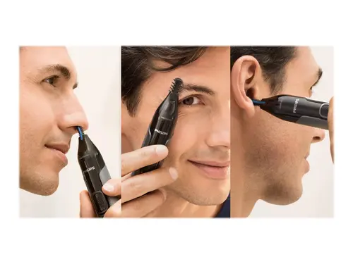 Philips Τρίμερ μύτης και αυτιών: 100 αδιάβροχο, Σύστημα προστατευτικού καλύμματος διπλής όψης, περιλαμβάνεται μπαταρία AA, 2 χτενάκια φρυδιών 3mm/5mm - 4