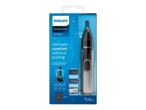 Philips Τρίμερ μύτης και αυτιών: 100 αδιάβροχο, Σύστημα προστατευτικού καλύμματος διπλής όψης, περιλαμβάνεται μπαταρία AA, 2 χτενάκια φρυδιών 3mm/5mm - 5
