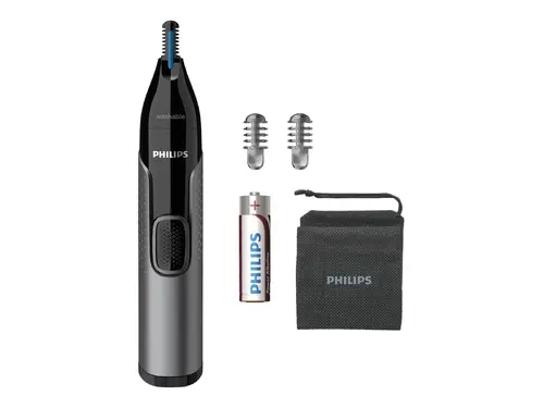 Philips Trimmer pentru nas și urechi: 100 rezistent la apă, Sistem de protecție cu două fețe, baterie AA inclusă, 2 piepteni pentru sprâncene 3mm/5mm - 6