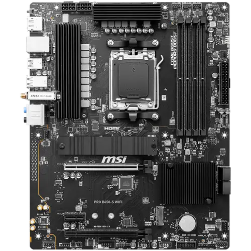 MSI PRO B650-S WIFI,ATX, Socket AM5,AMD B650 Chipset,4 DIMMs,Dual Channel DDR5 up to 7200+(OC)MHz,2x PCI-Ex16 slot, 2x M.2, 2x USB 3.2 Gen 2, 4x USB 3.2 Gen 1,4x USB 2.0,1x HDMI,1x DP,2.5G LAN,7.1 Audio,3y warranty - image 1