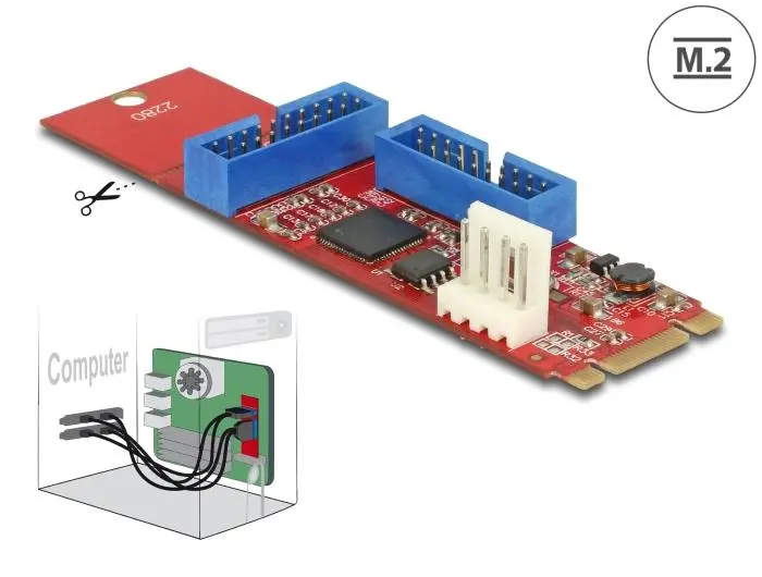 Αντάπτορας Delock, M.2 Key B+M αρσενικό σε 2 x USB 5 Gbps Pin Header