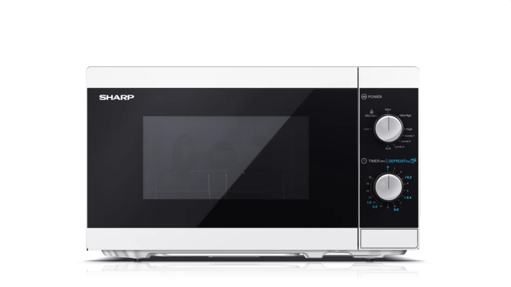 Микровълнова печка, Sharp YC-MG01E-W, Manual control, Built-in microwave grill, Grill Power: 1000W, Cavity Material -steel, 20l, 800 W, White/Black door, Defrost, Cabinet Colour: White