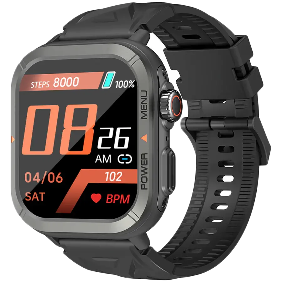 Blackview W30, 1.91 inch Display, 320*380 pixel, 300mAh battery, 100+ Workout Modes, 10-meter Water-resistance, Heart Rate & Blood Oxygen Monitor, Up To 5-7 Days of Battery Life, 128MB Flash, Black