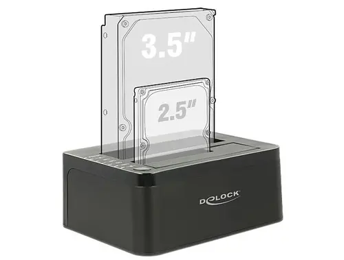 Εξωτερικός σταθμός σύνδεσης Delock 62661, για 2.5"/3.5" HDD/SSD, USB 3.0, Λειτουργία κλωνοποίησης, Μαύρο - 3