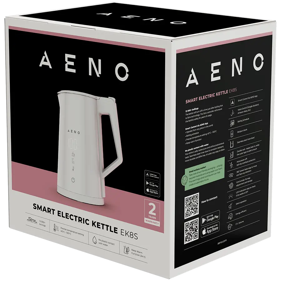 AENO Fierbător electric EK8S Smart: 1850-2200W, 1.7L, Strix, Pereți dubli, Control al temperaturii, Funcție de menținere la cald, Control prin Wi-Fi - image 2