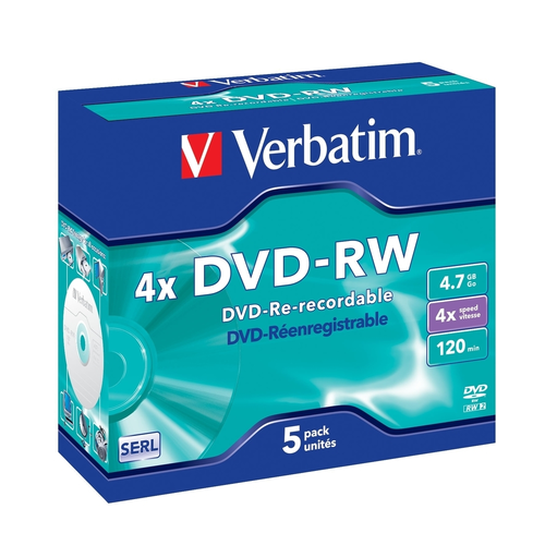 Медия, Verbatim DVD-RW SERL 4.7GB 4X MATT SILVER SURFACE (5 PACK)
