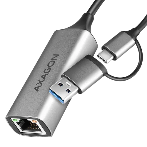 AXAGON ADE-TXCA USB-C USB3.2 Gen 1 + USB-A reduction- Gigabit Ethernet 10/100/1000 Adapter, metal, titan grey