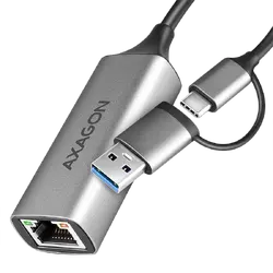 AXAGON ADE-TXCA USB-C USB3.2 Gen 1 + USB-A reduction- Gigabit Ethernet 10/100/1000 Adapter, metal, titan grey