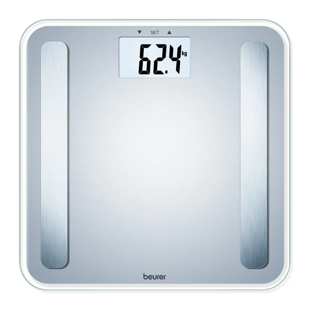 Везна, Beurer BF 183 diagnostic bathroom scale; Extra large LCD display; Weight, body fat, body water, muscle percentage, bone mass, AMR calorie display; 180 kg