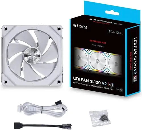 Вентилатор Lian Li Uni Fan REVERSE SL V2, 120mm, ARGB, Бял - image 5