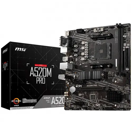 MSI Placă de bază Desktop A520M PRO (AM4, 2xDDR4, 1xPCI-E X16, 2xPCI-E X1, 4xSATA3, 1xM.2, RAID, 6xUSB3.2 Gen1, 6xUSB2.0, DP, VGA, HDMI, Audio, GLAN) - 1