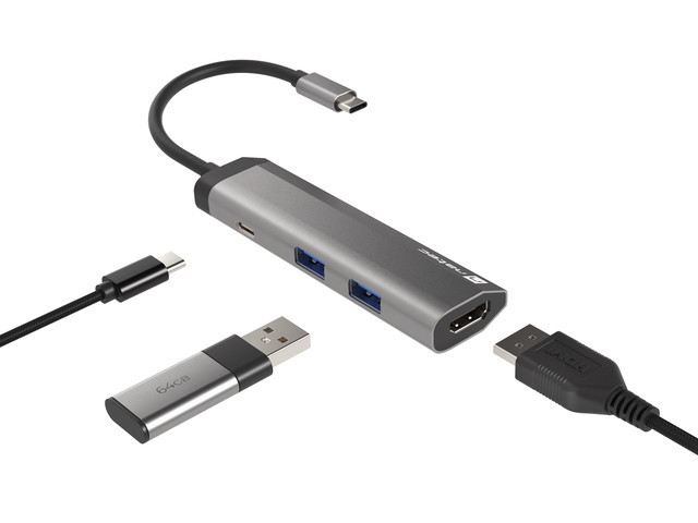 Докинг станция, Natec Fowler Multiport Adapter 4 in 1, 2xUSB 3.0 HUB, HDMI 4K, USB-C PD, Slim - image 3