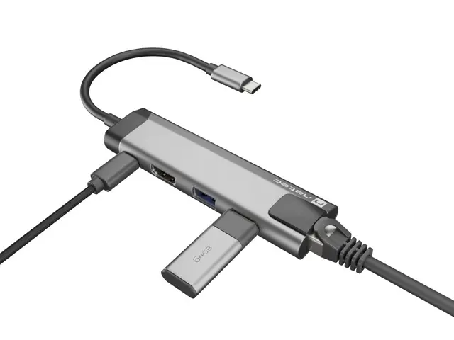 Докинг станция, Natec Fowler Go Multiport Adapter 5 in 1, 2xUSB 3.0 HUB, HDMI 4K, USB-C PD, RJ45 - image 3